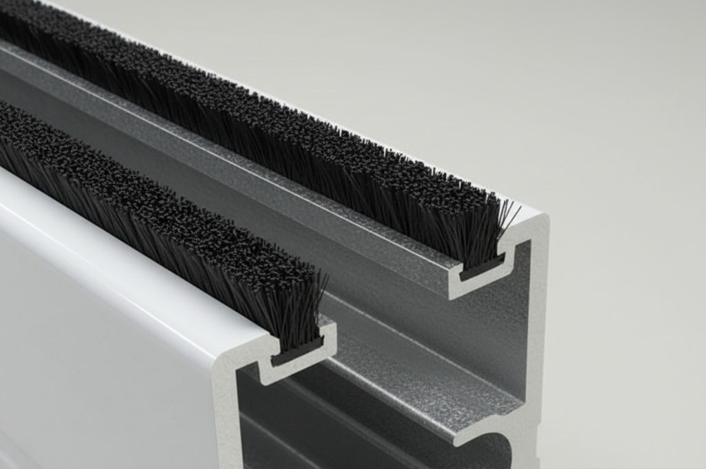 escovas de vedação, pelúcia para esquadrias, vedação de janelas, portas de correr, conforto acústico, vedação contra poeira, vedação contra vento, perfis de alumínio, acessórios para esquadrias, estanqueidade